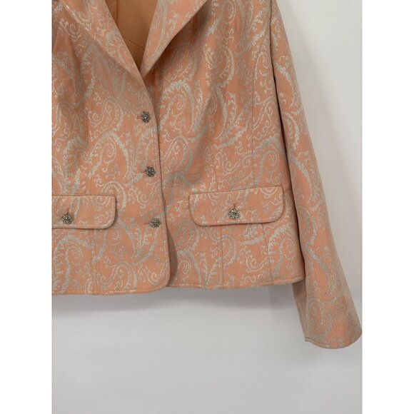 Lovely Peach Paisley Blazer jacket rhinestone buttons Womens size 22W plus - Picture 2 of 4